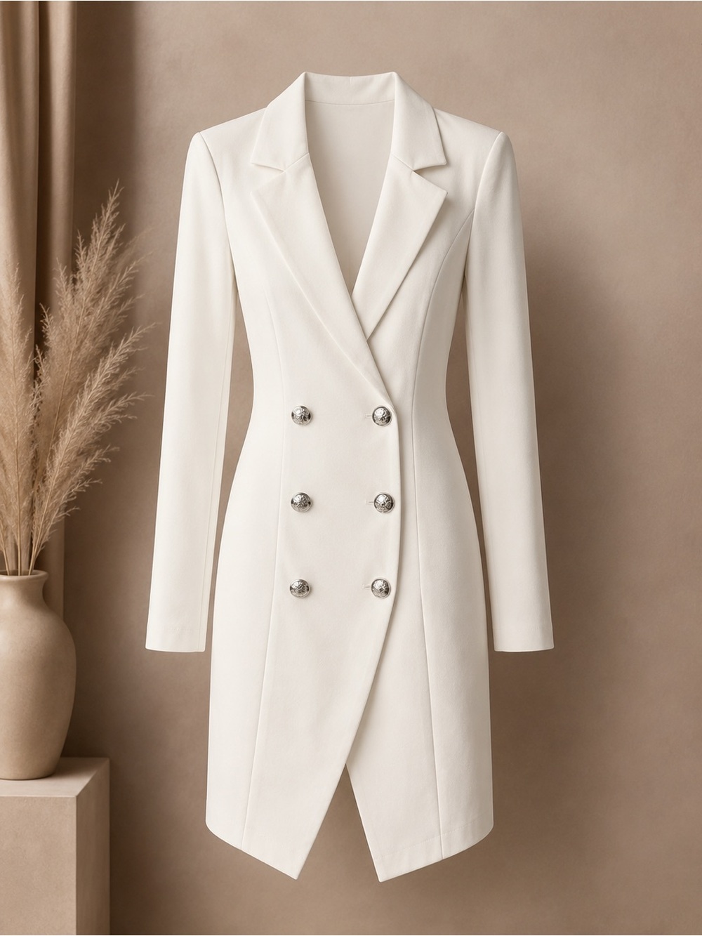 Fashion Nova Women's Double-Breasted Cream Blazer Dress